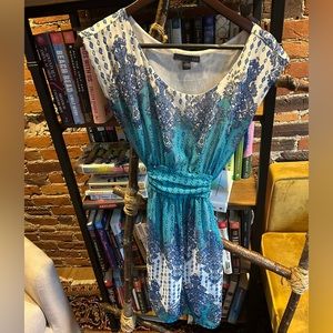 Boho blue tshirt dress with tie